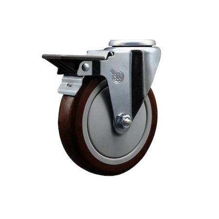Service Caster 5'' Maroon Poly Wheel Swivel Bolt Hole Caster with Posi Lock Brake SCC-BH20S514-PPUB-MRN-PLB
